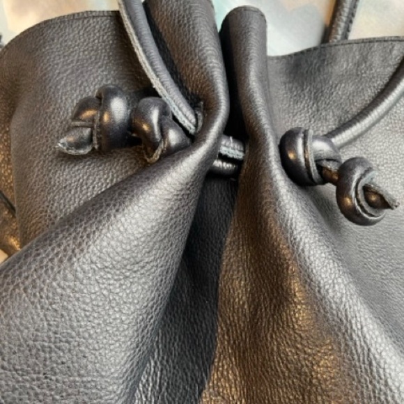 Free People | Leather "Head Over Heels" Tote Bag | Navy Blue - Picture 5 of 14